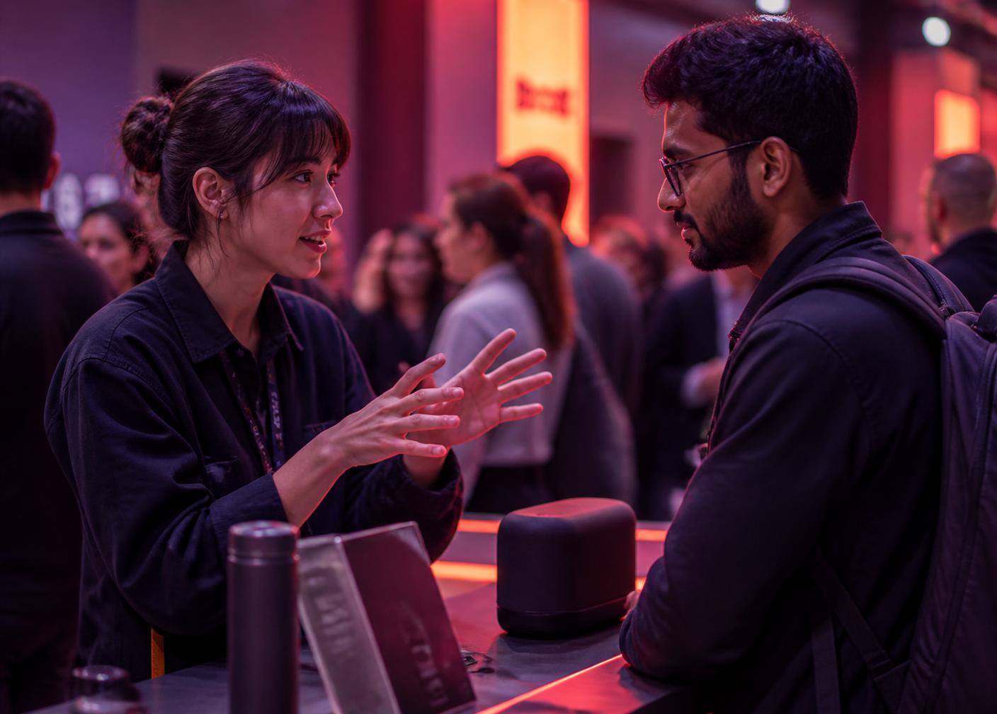 A sales representative demonstrating a product to a customer