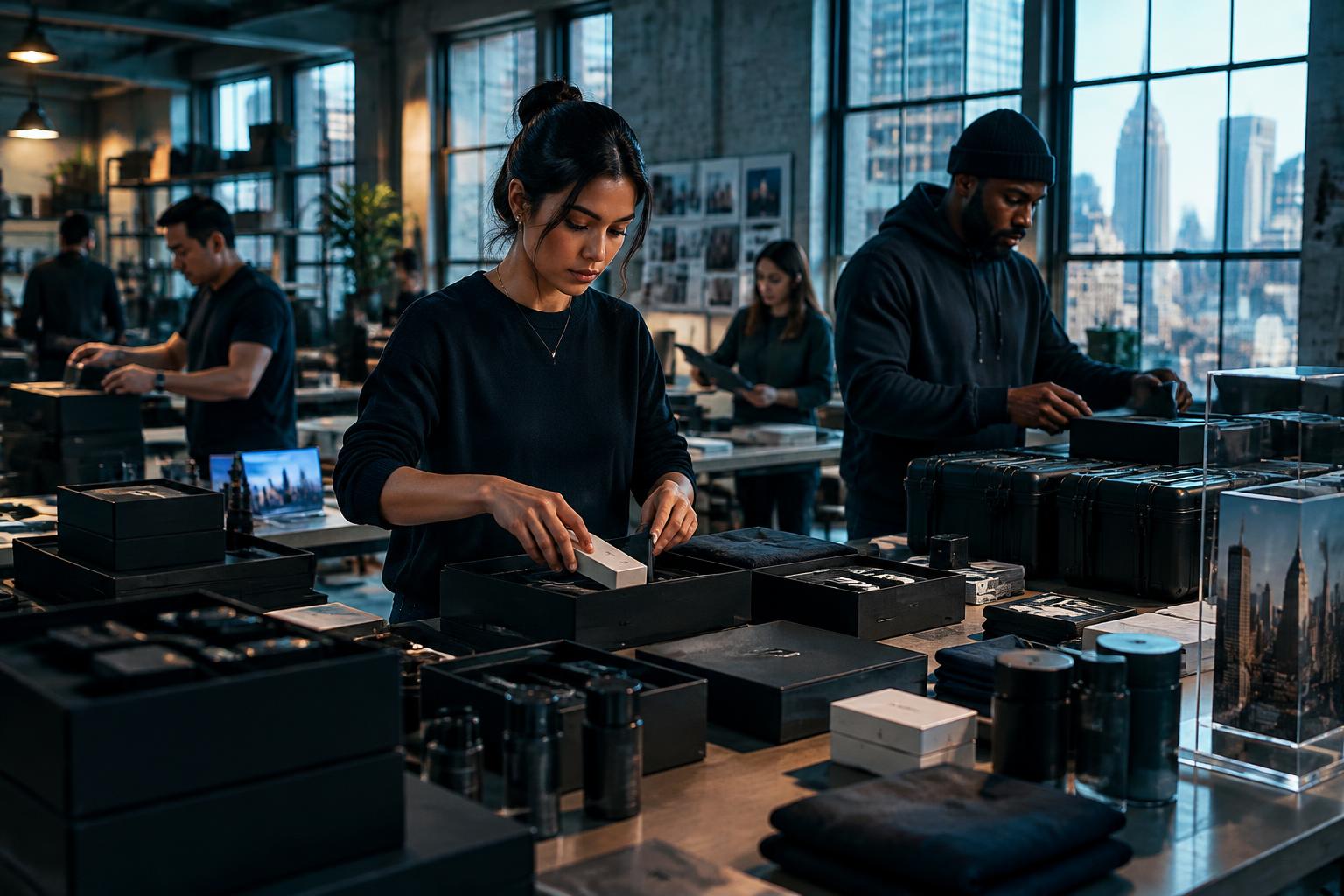 Operations team preparing campaign kits in a New York studio
